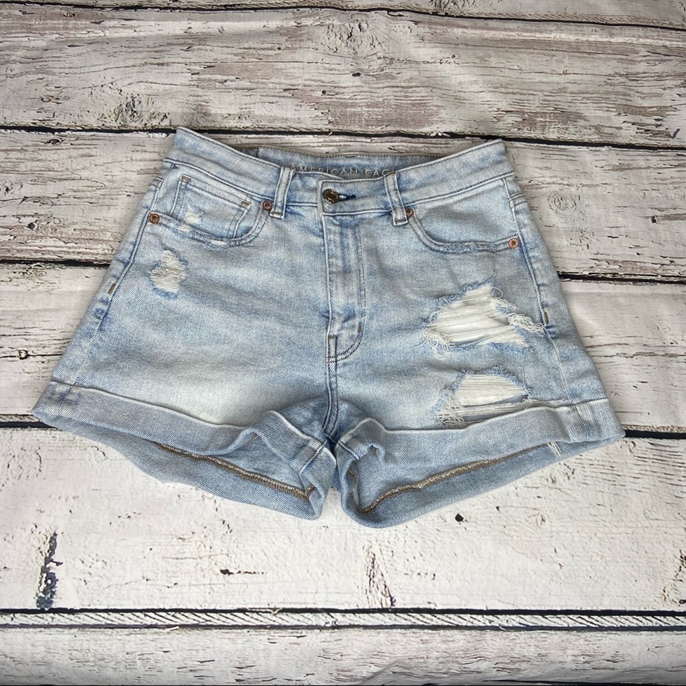 American Eagle Distressed Denim Mom Shorts - Picture 1 of 8